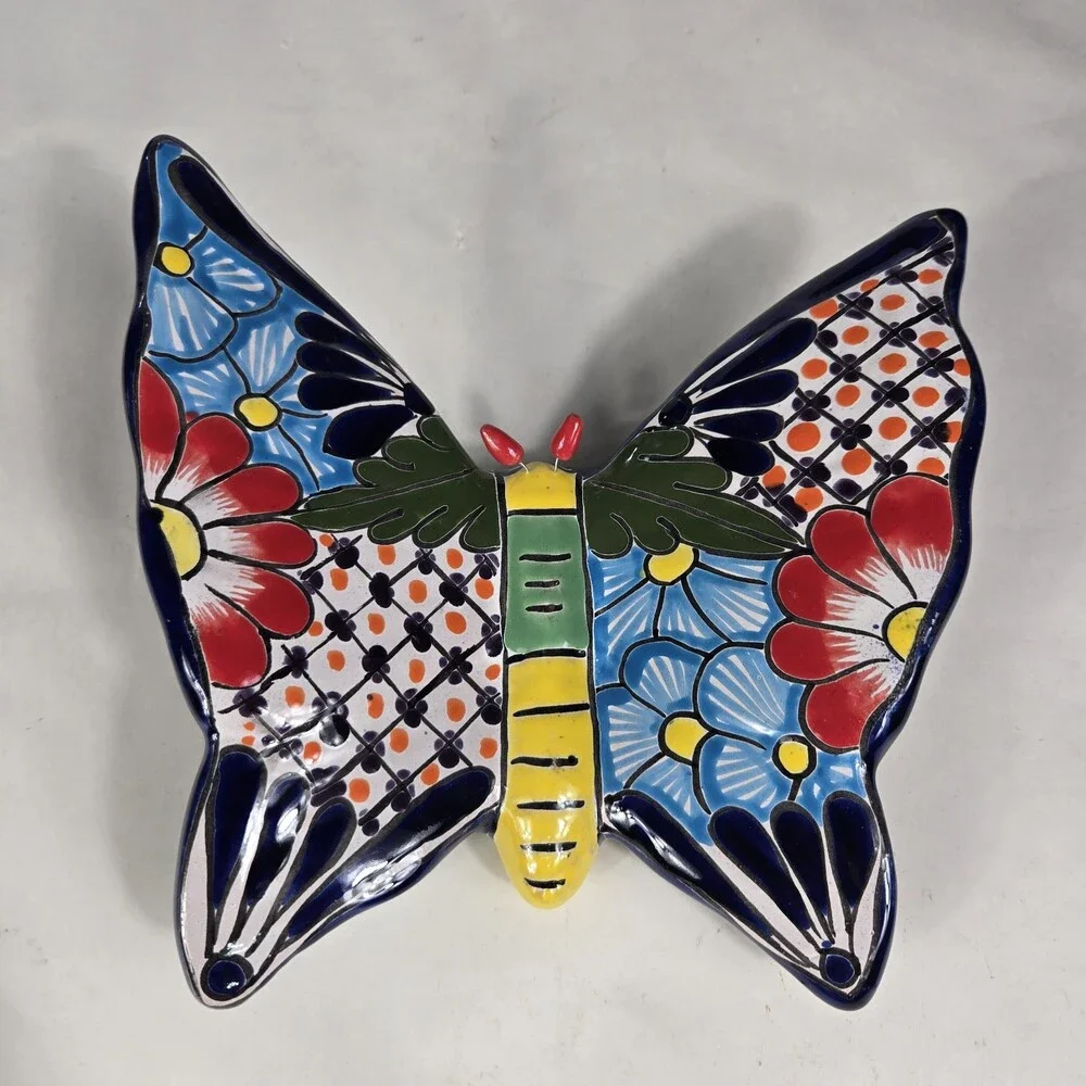Talavera Butterfly Mexican Handcrafted Art Wall Hanging 9 X 8.5 Inches Tall